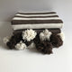 Brown and White Moroccan Pom Pom Blanket